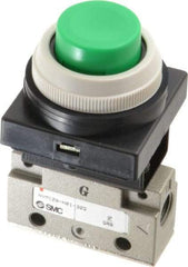 SMC PNEUMATICS - 0.14 CV Rate, 1/8" NPT Inlet Mechanical Valve - 2 Way, 2 Ports, Push Button Extended - Apex Tool & Supply