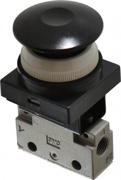 SMC PNEUMATICS - 0.14 CV Rate, 1/8" NPT Inlet Mechanical Valve - 3 Way, 2 Ports, Push Button Mushroom - Apex Tool & Supply