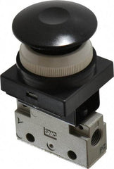 SMC PNEUMATICS - 0.14 CV Rate, 1/8" NPT Inlet Mechanical Valve - 3 Way, 2 Ports, Push Button Mushroom - Apex Tool & Supply