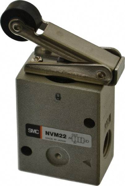 SMC PNEUMATICS - 1.00 CV Rate, 1/4" NPT Inlet Mechanical Valve - 2 Way, 2 Ports, Roller Lever - Apex Tool & Supply