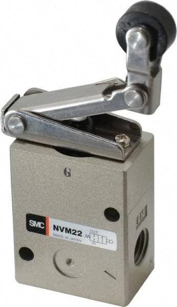 SMC PNEUMATICS - 1.00 CV Rate, 1/4" NPT Inlet Mechanical Valve - 2 Way, 2 Ports, Roller Lever One Way - Apex Tool & Supply
