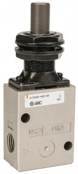 SMC PNEUMATICS - 1.00 CV Rate, 1/4" NPT Inlet Mechanical Valve - 2 Way, 2 Ports, Plunger - Apex Tool & Supply