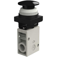 SMC PNEUMATICS - 1.00 CV Rate, 1/4" NPT Inlet Mechanical Valve - 3 Way, 2 Ports, Push Button Mushroom - Apex Tool & Supply