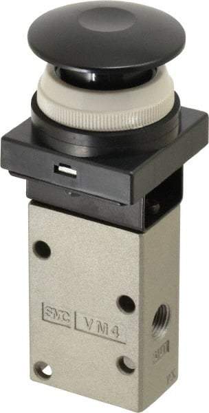 SMC PNEUMATICS - 0.38 CV Rate, 1/4" NPT Inlet Mechanical Valve - 3 Way, 3 Ports, Push Button Mushroom - Apex Tool & Supply