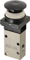 SMC PNEUMATICS - 0.38 CV Rate, 1/4" NPT Inlet Mechanical Valve - 3 Way, 3 Ports, Push Button Mushroom - Apex Tool & Supply