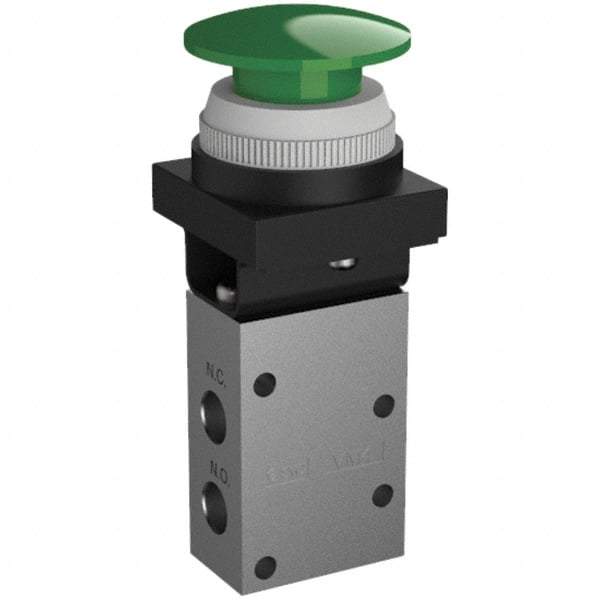 SMC PNEUMATICS - 0.38 CV Rate, 1/4" NPT Inlet Mechanical Valve - 3 Way, 3 Ports, Push Button Mushroom - Apex Tool & Supply