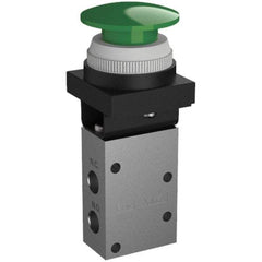 SMC PNEUMATICS - 0.38 CV Rate, 1/4" NPT Inlet Mechanical Valve - 3 Way, 3 Ports, Push Button Mushroom - Apex Tool & Supply