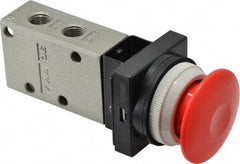 SMC PNEUMATICS - 0.38 CV Rate, 1/4" NPT Inlet Mechanical Valve - 3 Way, 3 Ports, Push Button Mushroom - Apex Tool & Supply