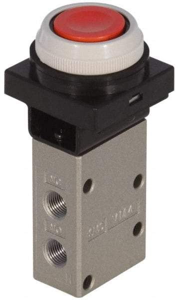 SMC PNEUMATICS - 0.38 CV Rate, 1/4" NPT Inlet Mechanical Valve - 3 Way, 3 Ports, Push Button Flush - Apex Tool & Supply