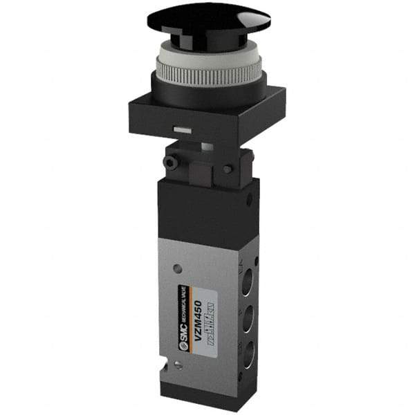 SMC PNEUMATICS - 0.55 CV Rate, 1/8" NPT Inlet Mechanical Valve - 4 Way, 5 Ports, Push Button Mushroom - Apex Tool & Supply