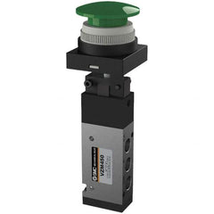 SMC PNEUMATICS - 0.55 CV Rate, 1/8" NPT Inlet Mechanical Valve - 4 Way, 5 Ports, Push Button Mushroom - Apex Tool & Supply