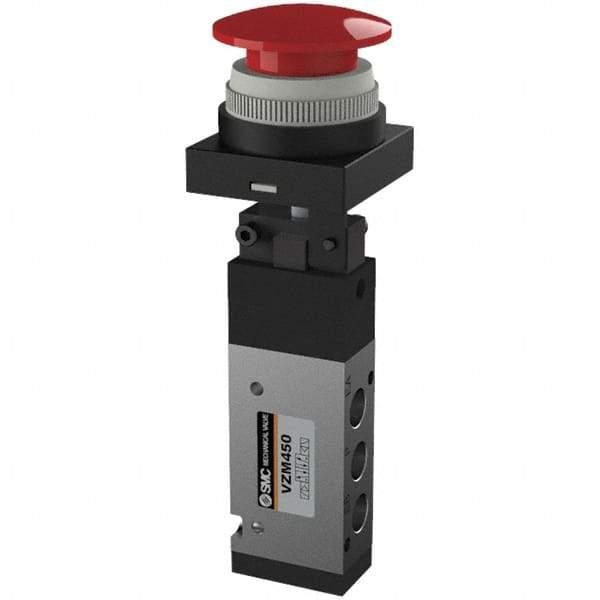 SMC PNEUMATICS - 0.55 CV Rate, 1/8" NPT Inlet Mechanical Valve - 4 Way, 5 Ports, Push Button Mushroom - Apex Tool & Supply