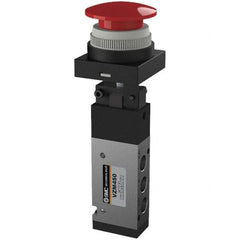 SMC PNEUMATICS - 0.55 CV Rate, 1/8" NPT Inlet Mechanical Valve - 4 Way, 5 Ports, Push Button Mushroom - Apex Tool & Supply