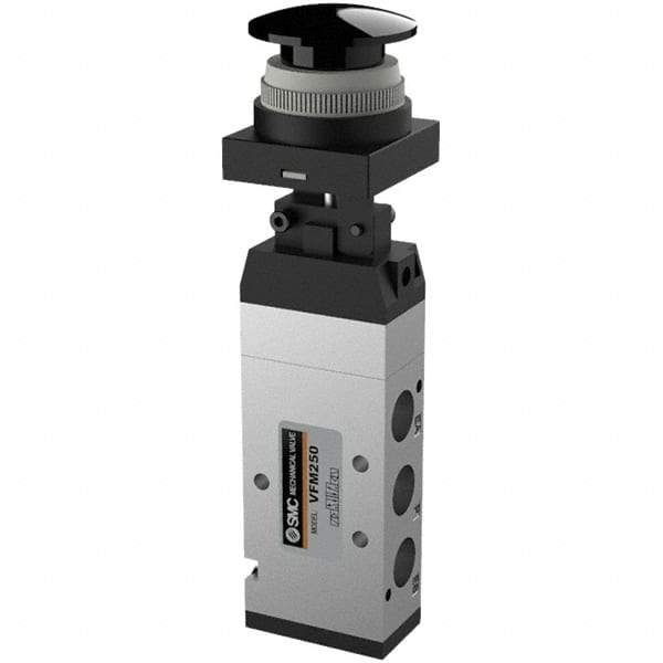 SMC PNEUMATICS - 1.00 CV Rate, 1/4" NPT Inlet Mechanical Valve - 4 Way, 5 Ports, Push Button Mushroom - Apex Tool & Supply