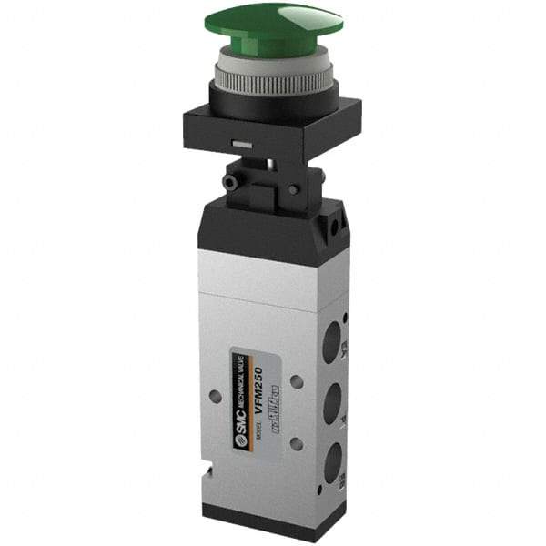 SMC PNEUMATICS - 1.00 CV Rate, 1/4" NPT Inlet Mechanical Valve - 4 Way, 5 Ports, Push Button Mushroom - Apex Tool & Supply