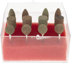 Grier Abrasives - 12 Piece Aluminum Oxide Rubber Rubber Mounted Abrasive Wheel Set - Includes Mounted Wheels with 1/8" Diam x 1-1/2" Long Shank - Apex Tool & Supply