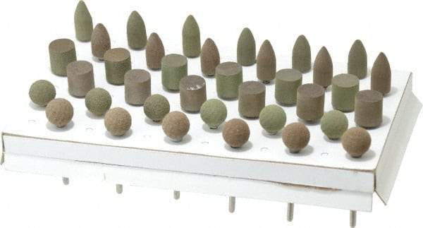 Grier Abrasives - 36 Piece Aluminum Oxide Rubber Rubber Mounted Abrasive Wheel Set - Includes Mounted Wheels with 1/8" Diam x 1-1/2" Long Shank - Apex Tool & Supply