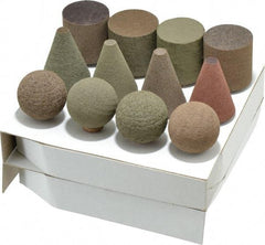 Grier Abrasives - 12 Piece Aluminum Oxide Rubber Rubber Mounted Abrasive Wheel Set - Includes Mounted Wheels with 1/4" Diam x 1-1/2" Long Shank - Apex Tool & Supply