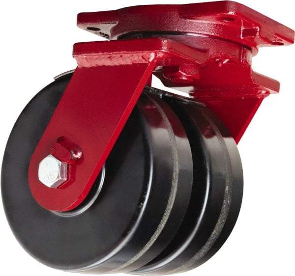 Hamilton - 6" Diam x 3" Wide x 8-1/2" OAH Top Plate Mount Dual Swivel Caster - Phenolic, 4,000 Lb Capacity, Tapered Roller Bearing, 6-1/8 x 7-1/2" Plate - Apex Tool & Supply