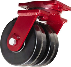 Hamilton - 10" Diam x 3" Wide x 12-1/2" OAH Top Plate Mount Dual Swivel Caster - Phenolic, 4,000 Lb Capacity, Straight Roller Bearing, 6-1/8 x 7-1/2" Plate - Apex Tool & Supply