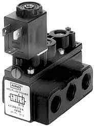 ARO/Ingersoll-Rand - 1/8" Inlet x 1/8" Outlet, Solenoid Actuator, Spring Return, 2 Position, Body Ported Solenoid Air Valve - 24 VDC Input, 32 CFM, 0.9 CV, 4 Way, 150 psi, 3-1/2" Long x 1-15/16" Wide x 3-1/8" High, 0 to 180°F - Apex Tool & Supply