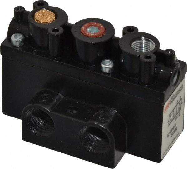 ARO/Ingersoll-Rand - 1/4" Inlet x 1/4" Outlet, Pilot Actuator, Spring Return, 2 Position, Body Ported Solenoid Air Valve - 32 CFM, 0.9 CV, 4 Way, 150 psi, 2-15/16" Long x 1-15/16" Wide x 1-15/16" High, 0 to 180°F - Apex Tool & Supply