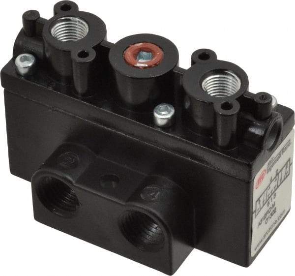 ARO/Ingersoll-Rand - 1/4" Inlet x 1/4" Outlet, Pilot Actuator, Pilot Return, 3 Position, Body Ported Solenoid Air Valve - 54 CFM, 1.5 CV, 4 Way, 150 psi, 2-15/16" Long x 1-15/16" Wide x 1-13/16" High, 0 to 180°F - Apex Tool & Supply