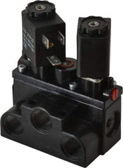 ARO/Ingersoll-Rand - 3/8" Inlet x 3/8" Outlet, Solenoid Actuator, Solenoid Return, 2 Position, Body Ported Solenoid Air Valve - 120 VAC Input, 63 CFM, 1.7 CV, 4 Way, 150 psi, 4" Long x '2-1/2" Wide x 3-5/8" High, 0 to 180°F - Apex Tool & Supply