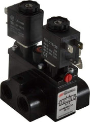 ARO/Ingersoll-Rand - 3/8" Inlet x 3/8" Outlet, Solenoid Actuator, Solenoid Return, 3 Position, Body Ported Solenoid Air Valve - 24 VDC Input, 63 CFM, 1.7 CV, 4 Way, 150 psi, 4" Long x '2-1/2" Wide x 3-5/8" High, 0 to 180°F - Apex Tool & Supply