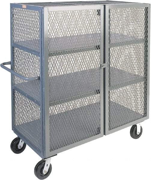 Jamco - 3,000 Lb Capacity, 3 Shelf, 4-Sided Steel Mesh Security Truck - 36" Long x 72" Wide x 57" High, 6" Diam Phenolic Wheels - Apex Tool & Supply