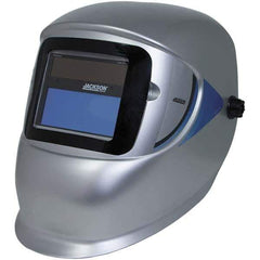 Jackson Safety - 4" Window Width x 3" Window Height, 9 to 13 Shade Auto-Darkening Lens, Fixed Front Welding Helmet - Silver Thermoplastic - Apex Tool & Supply