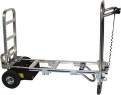 Wesco Industrial Products - 1,200 Lb Capacity 61-3/4" OAH Battery Powered Convertible Hand Truck - 18 x 7-1/2" Base Plate, Loop Handle, Aluminum, Full Pneumatic Wheels - Apex Tool & Supply