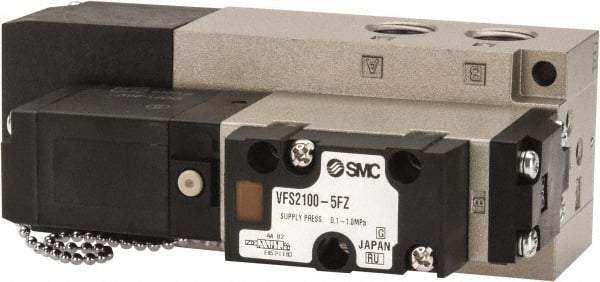 SMC PNEUMATICS - 0.8 CV Flow Rate, Single Solenoid Pilot Operated Valve - 5 Port, 2 Position, Spring Return, 1/4" NPT Inlet, 24 V - Apex Tool & Supply