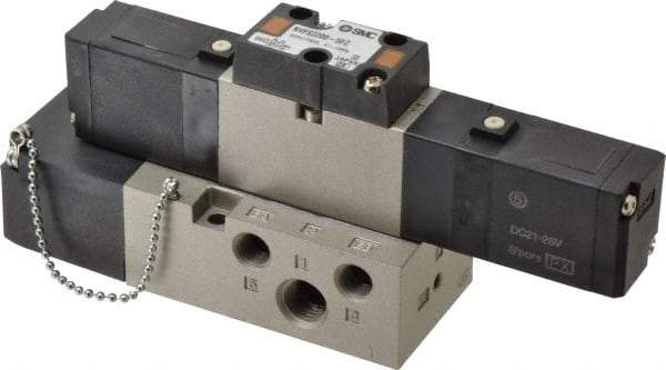 SMC PNEUMATICS - 0.8 CV Flow Rate, Double Solenoid Pilot Operated Valve - 5 Port, 2 Position, 1/4" NPT Inlet, 24 V - Apex Tool & Supply