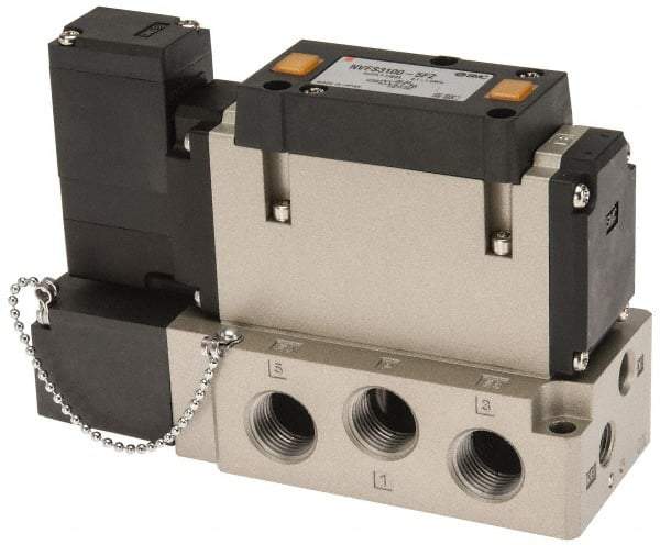 SMC PNEUMATICS - 2 CV Flow Rate, Single Solenoid Pilot Operated Valve - 5 Port, 2 Position, Spring Return, 3/8" NPT Inlet, 24 V - Apex Tool & Supply