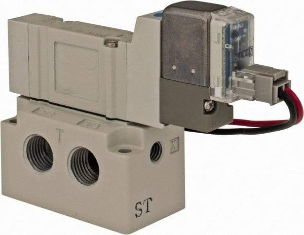 SMC PNEUMATICS - 0.3 CV Flow Rate, Single Solenoid Pilot Operated Valve - 5 Port, 2 Position, Spring Return, 1/8" NPT Inlet, 24 V - Apex Tool & Supply