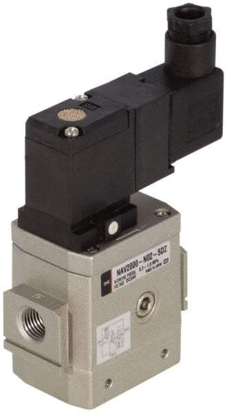 SMC PNEUMATICS - 3/8" Female NPT x 1/8" Gage Port Soft Start-Up Valve - 110V, AC Input, DIN Electrical Entry & 30 to 150 psi - Apex Tool & Supply