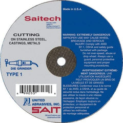 Sait - 3" Aluminum Oxide Cutoff Wheel - 0.035" Thick, 3/8" Arbor, 25,000 Max RPM, Use with Die Grinders - Apex Tool & Supply