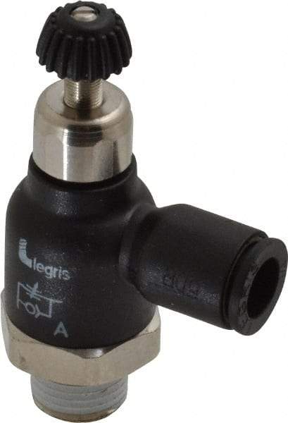 Legris - 1/4" Tube OD x 1/8 Male NPT Compact Meter Out Flow Control Valve - 14.5 to 145 psi, Nylon - Apex Tool & Supply