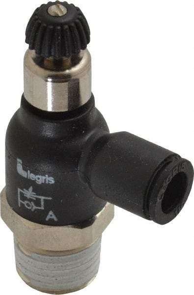 Legris - 1/4" Tube OD x 1/4 Male NPT Compact Meter Out Flow Control Valve - 14.5 to 145 psi, Nylon - Apex Tool & Supply