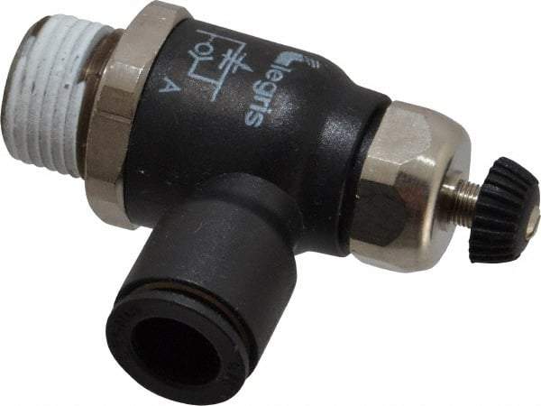 Legris - 3/8" Tube OD x 3/8 Male NPT Compact Meter Out Flow Control Valve - 14.5 to 145 psi, Nylon - Apex Tool & Supply