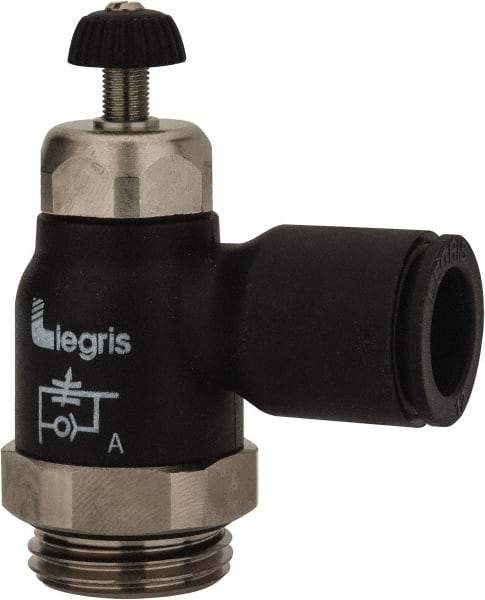 Legris - 12mm Tube OD x 1/2 Male BSPP Compact Meter Out Flow Control Valve - 14.5 to 145 psi, Nylon - Apex Tool & Supply