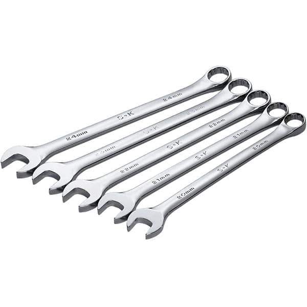 SK - 5 Piece, Combination Wrench Set - Metric System of Measurement, Chrome Finish - Apex Tool & Supply