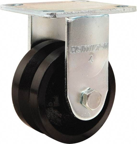 Hamilton - 4" Diam x 2" Wide, Iron Rigid Caster - 800 Lb Capacity, Top Plate Mount, 4" x 4-1/2" Plate, Straight Roller Bearing - Apex Tool & Supply