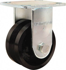 Hamilton - 4" Diam x 2" Wide, Iron Rigid Caster - 800 Lb Capacity, Top Plate Mount, 4" x 4-1/2" Plate, Straight Roller Bearing - Apex Tool & Supply