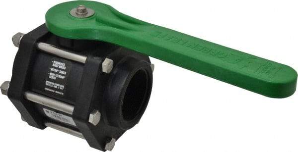 Green Leaf - 2" Pipe, Full Port, Polypropylene Standard Ball Valve - 3 Piece, Inline - One Way Flow, FNPT x FNPT Ends, Lever Handle, 100 WOG - Apex Tool & Supply
