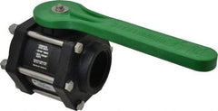 Green Leaf - 2" Pipe, Full Port, Polypropylene Standard Ball Valve - 3 Piece, Inline - One Way Flow, FNPT x FNPT Ends, Lever Handle, 100 WOG - Apex Tool & Supply