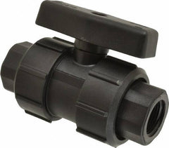 Green Leaf - 3/4" Pipe, Full Port, Polypropylene True Union Design Ball Valve - Inline - One Way Flow, FNPT x FNPT Ends, Tee Handle, 125 WOG - Apex Tool & Supply