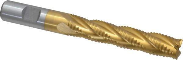 Interstate - 5/8" Diam, Coarse Pitch, 3-1/8" LOC, 4 Flute Cobalt Roughing Square End Mill - TiN Finish, 5-1/4" OAL, 5/8" Shank Diam, Single End - Apex Tool & Supply