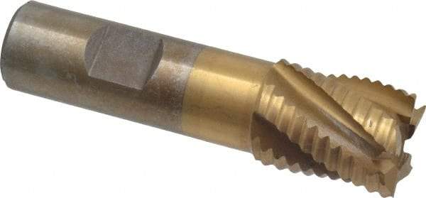 Interstate - 7/8" Diam, Coarse Pitch, 1-1/8" LOC, 5 Flute Cobalt Roughing Square End Mill - TiN Finish, 3-3/8" OAL, 3/4" Shank Diam, Single End - Apex Tool & Supply